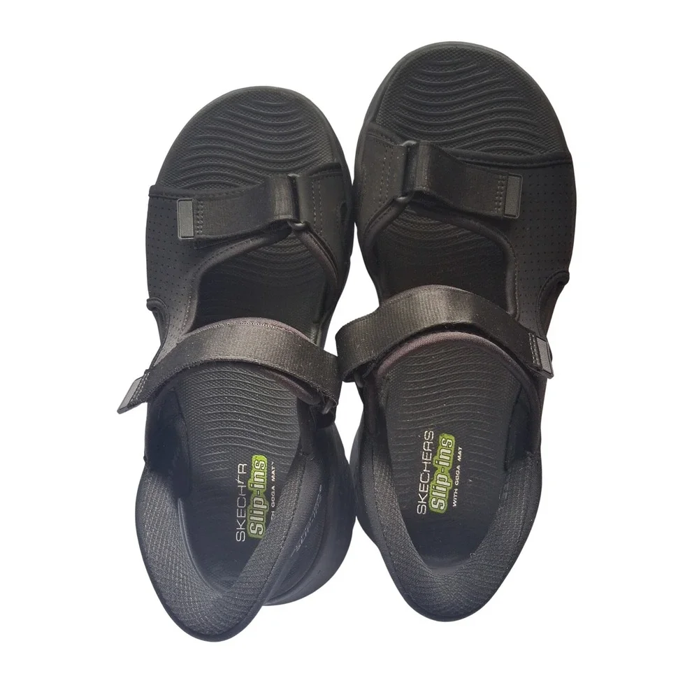 Skechers Hands Free Slip-ins GO WALK 6 Men Black Sport Sandals 229210 BKLM Sz 9